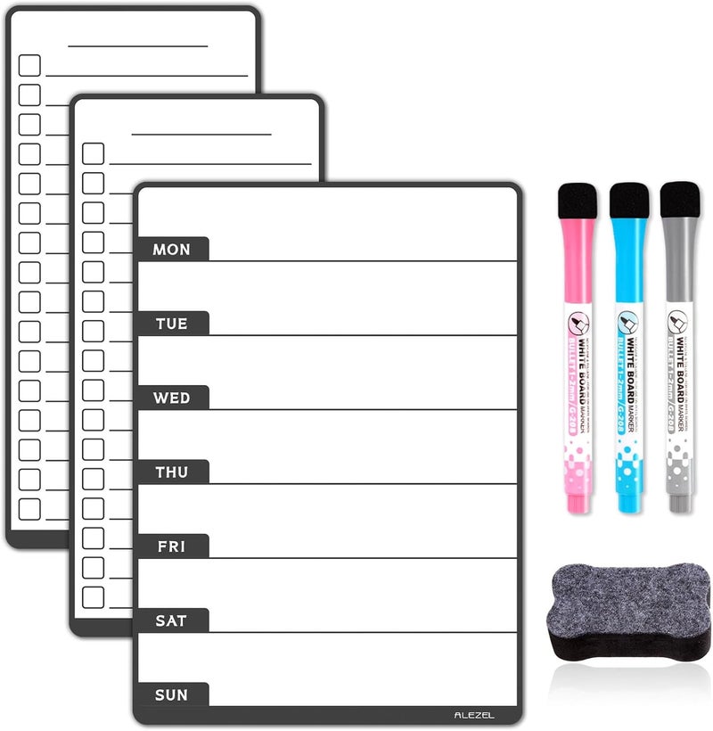 ALEZEL Weekly Dry Erase Board for Fridge, Magnetic Meal Planner Whiteboard Set - Includes Weekly Calendar for Refrigerator & 2 to Do List White Boards, 3 Markers + Eraser - Image 1